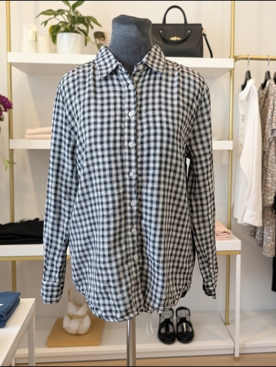 Quince Tops - Quince 100% European Linen Plaid Button Down Shirt Women's M Black White